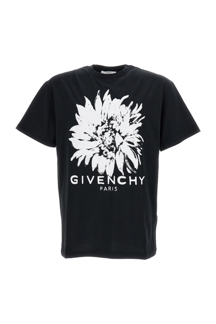 Givenchy Contrast Floral Print Cotton T-Shirt With Ribbed Collar