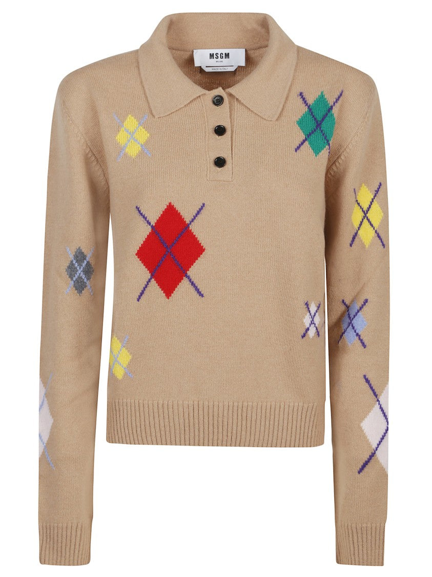 Msgm Long Sleeves Polo With Logo