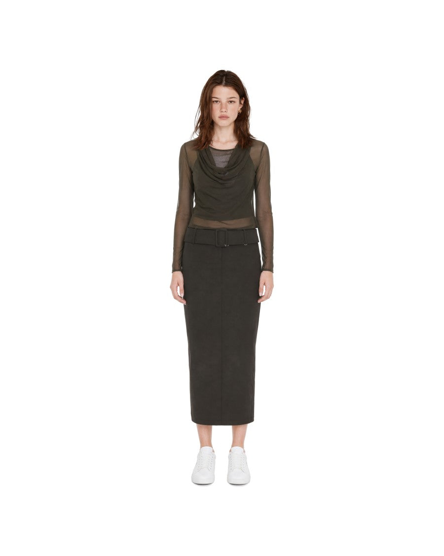 Patrizia Pepe Fitted Midi Pencil Skirt With High Waist And Front Slit