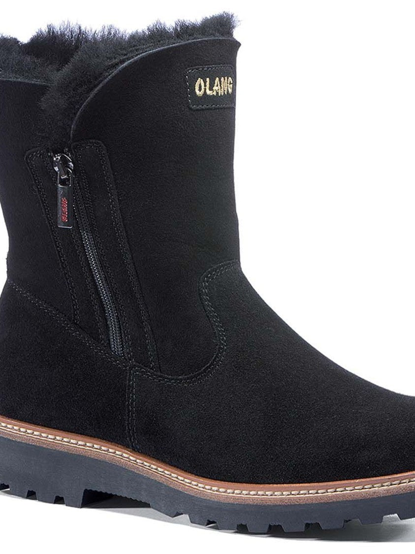 Olang Black Suede Ankle Boots With Plush Lining And Rubber Sole