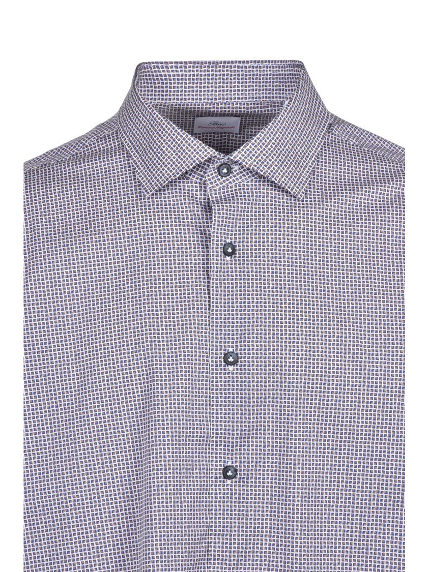 Brio Brown/Blue Checkered Stretch Cotton Shirt
