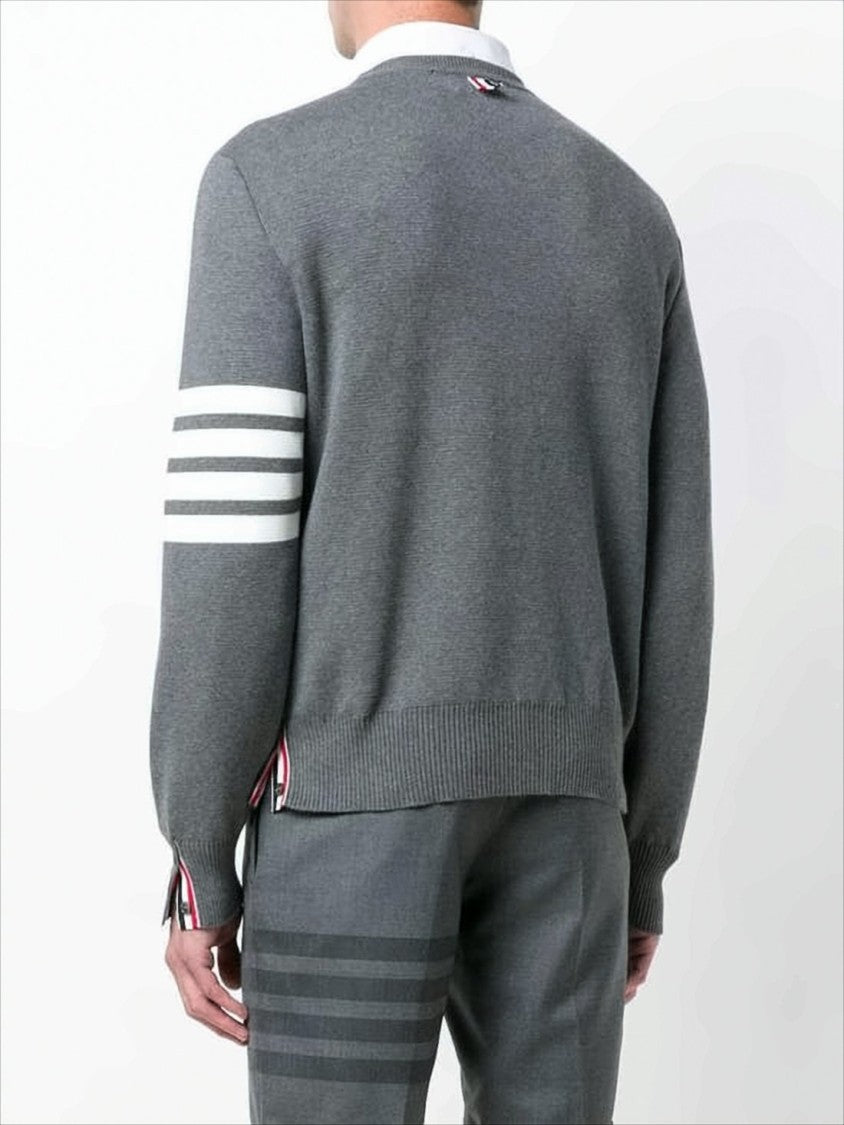 Thom Browne Crew Neck Sweater With Ribbon Accents And Stripe Detail