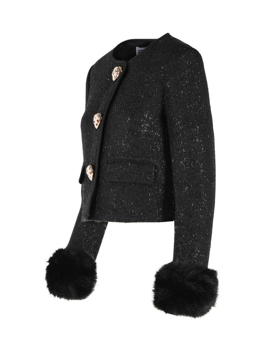 Self-Portrait Metallic Boucle Fur Cuff Jacket
