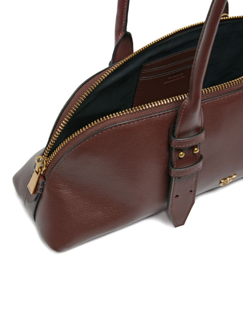 Pinko Bordeaux Handbag With Gold Buckles And Zip Closure