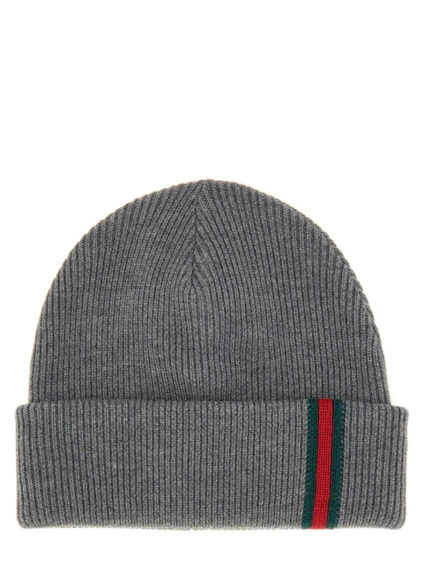 Gucci Striped Ribbed Knit Wool Hat