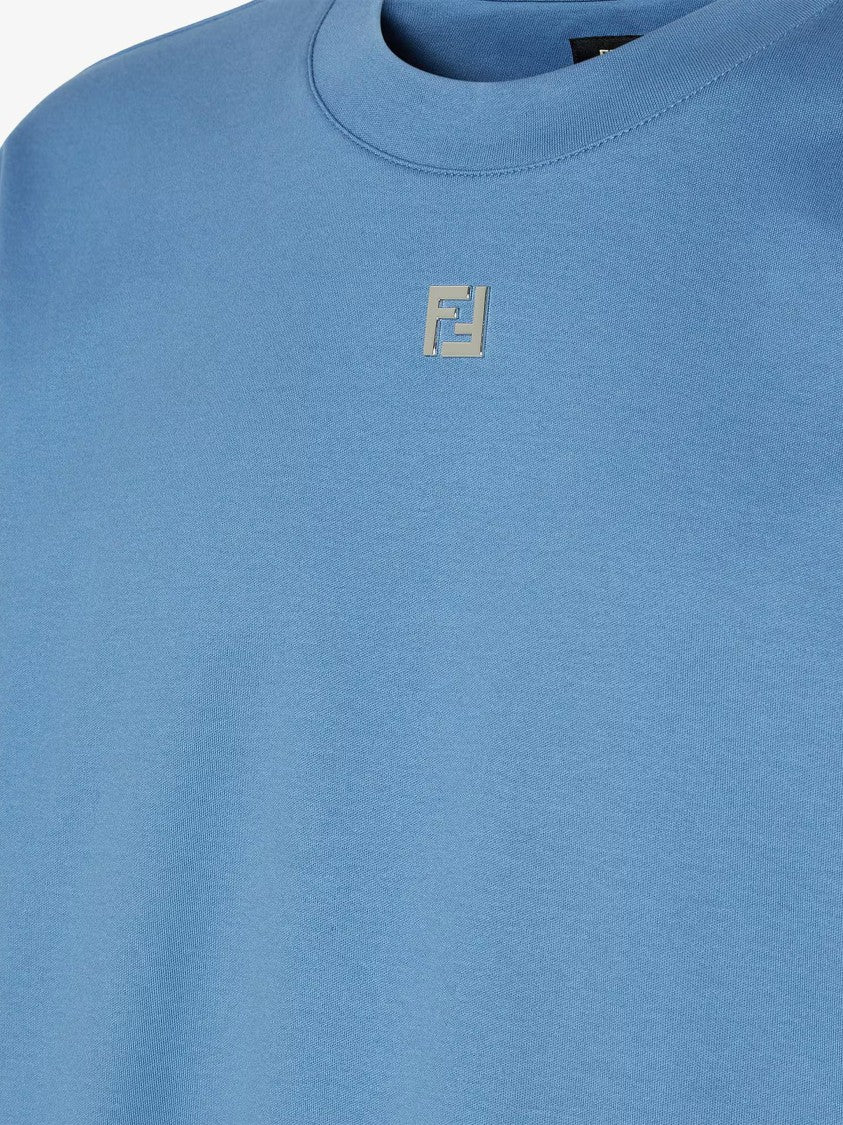 Fendi Relaxed-Fit Blue Logo Detail T-Shirt