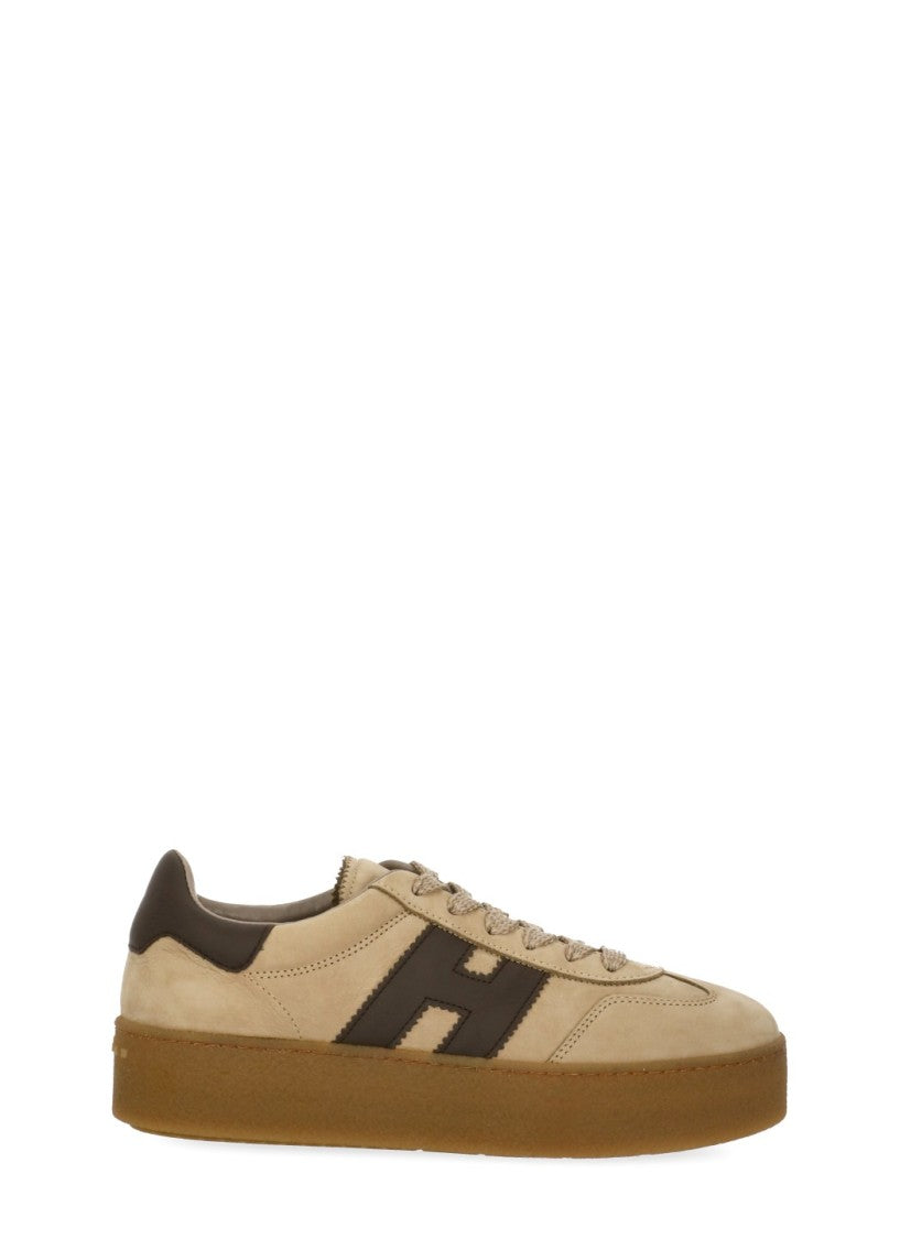 Hogan Beige Leather Sneakers With Logo And Platform Sole