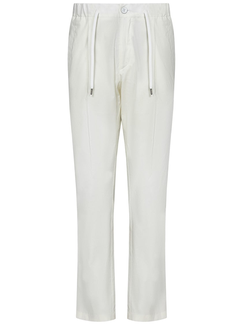 Herno White Stretch Cotton Trousers With Elasticated Waistband