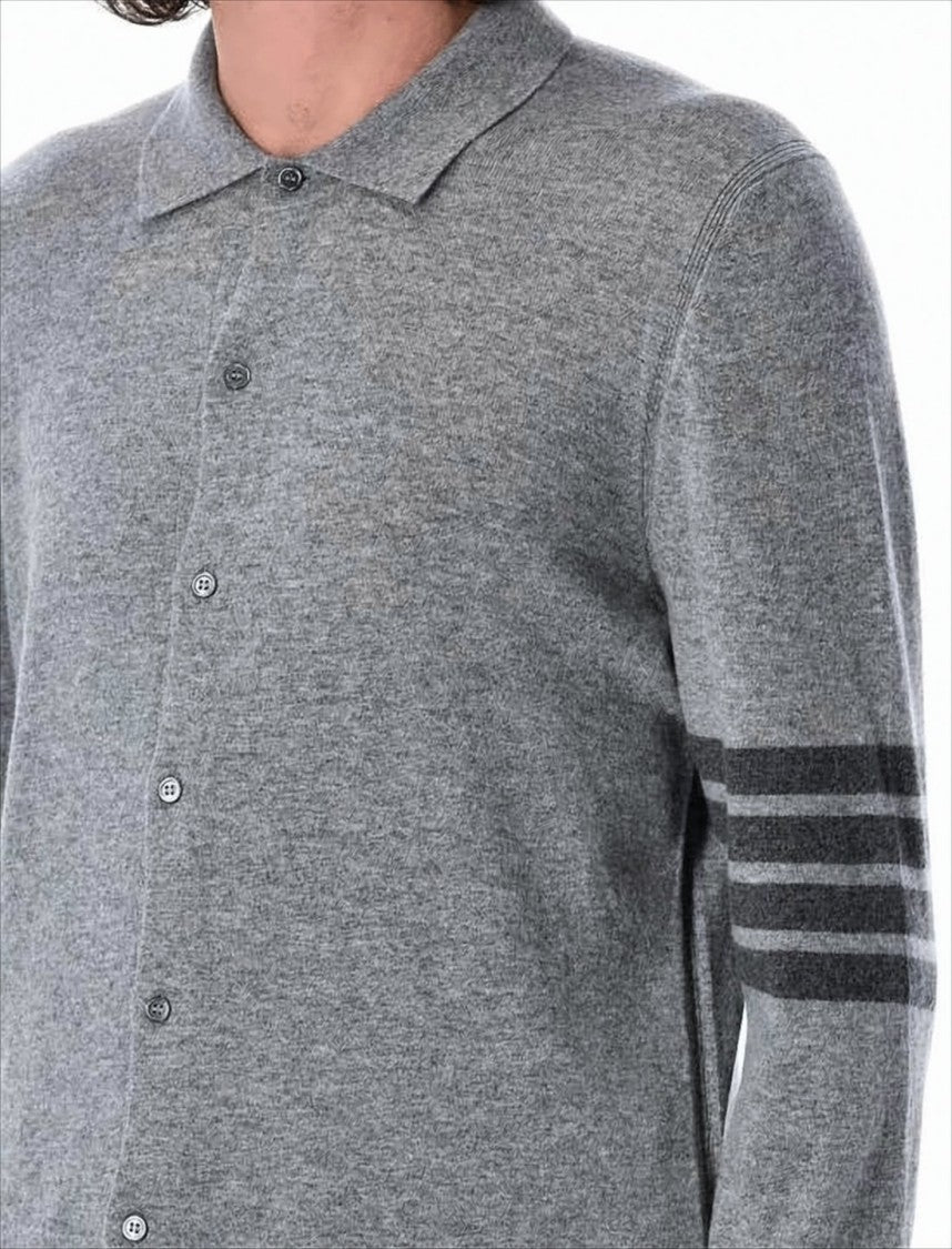 Thom Browne Long-Sleeve Cashmere Shirt With Classic Collar And Subtle Stripe Detail