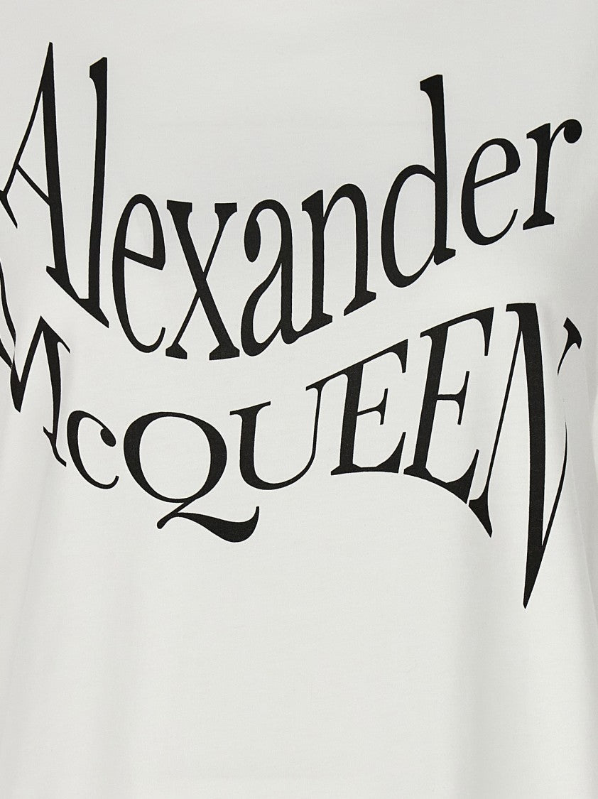 Mcqueen White Cotton T-Shirt With Front Logo Print
