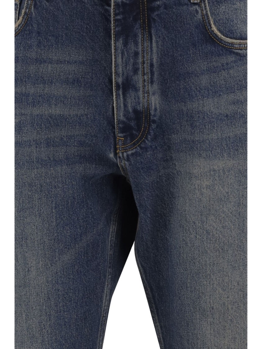 Off-White Dark Denim Washed Cotton Five-Pocket Jeans