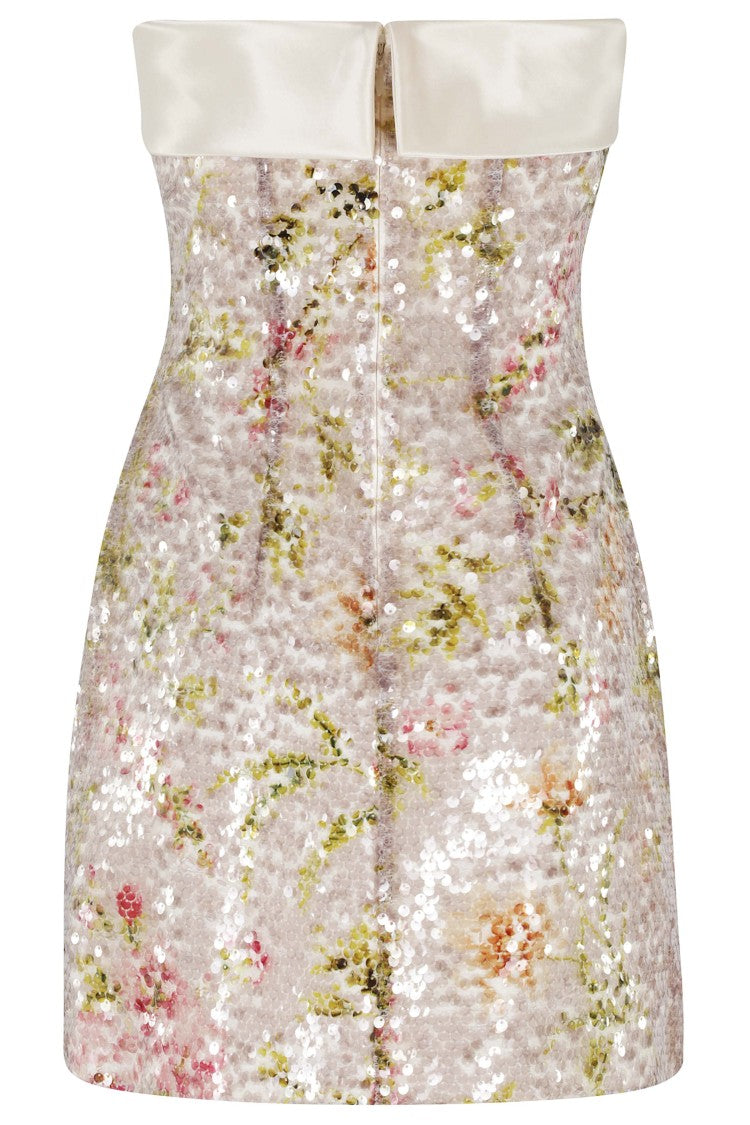 Alberta Ferretti Multicolor Floral Print Sequin Mini Dress