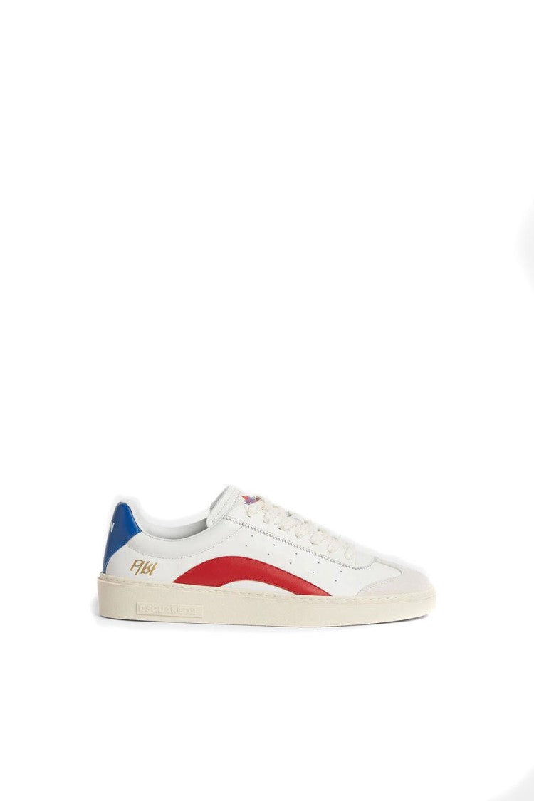 Dsquared2 White Red Side Stripe Contrast Heel Leather Sneakers