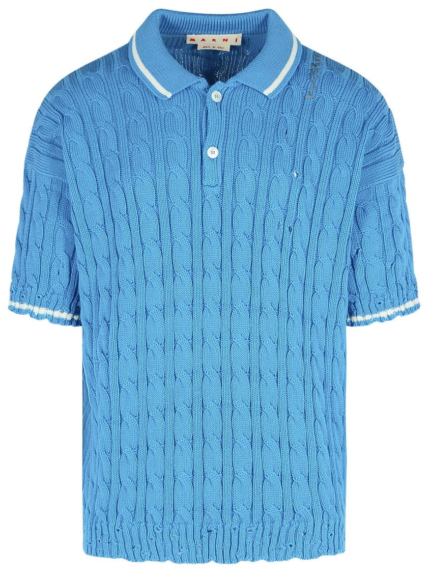 Marni Polo Shirt In Light Blue Cotton