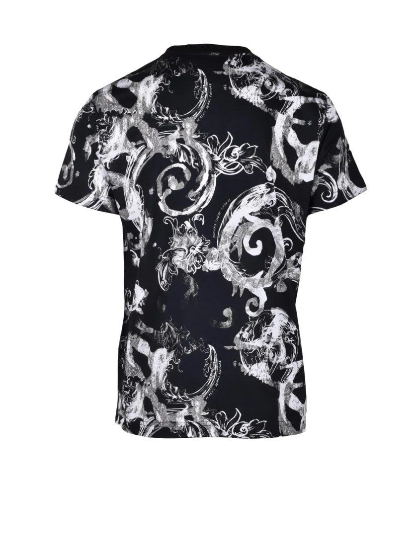 Versace Jeans Couture Black-White Cotton Regular Fit T-Shirt