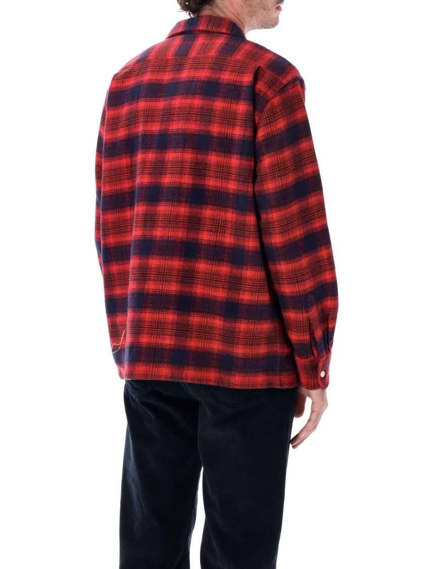 Fortela Baker Relaxed Checkered Cotton Mother-Of-Pearl Bowling Shirt