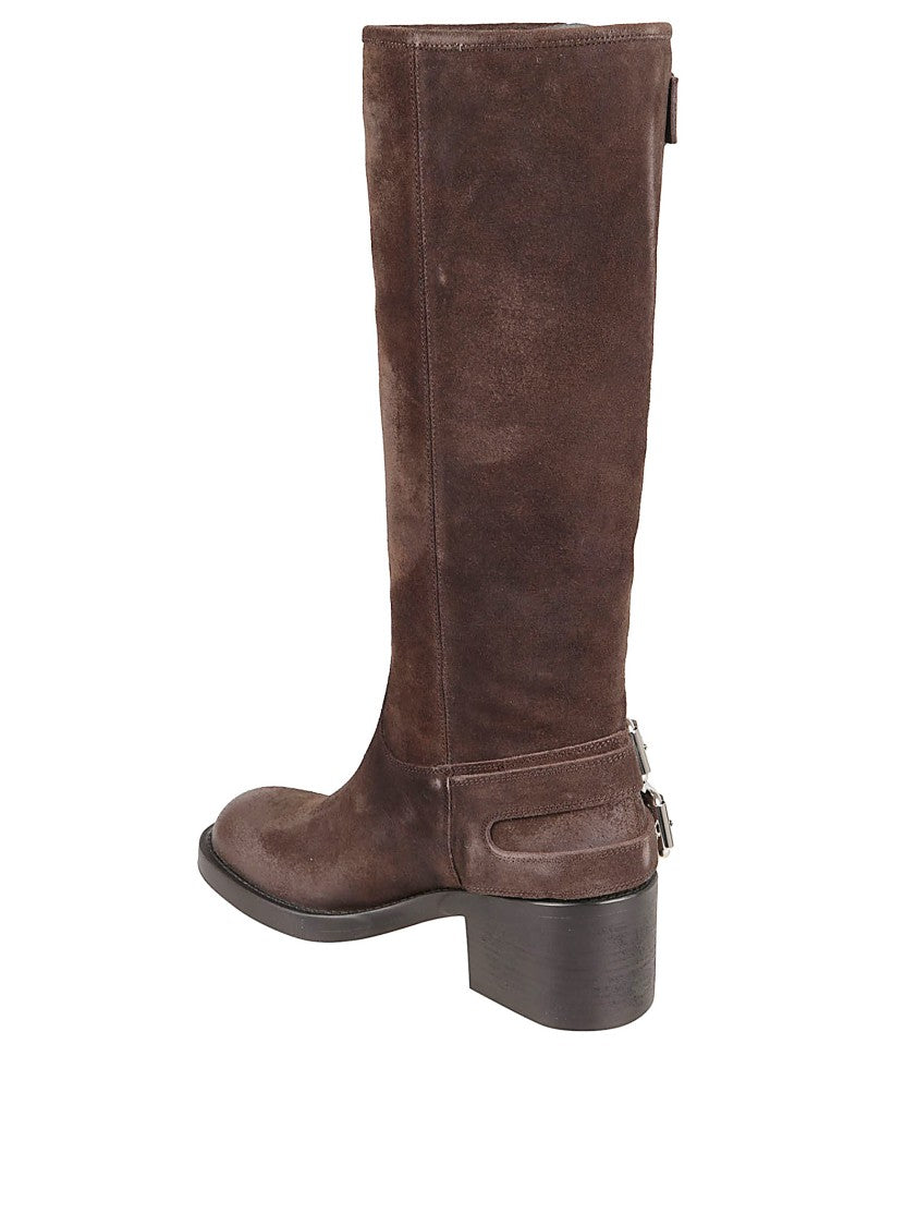 Chloé Mid-Calf Boots In Burnt Wood Calfskin