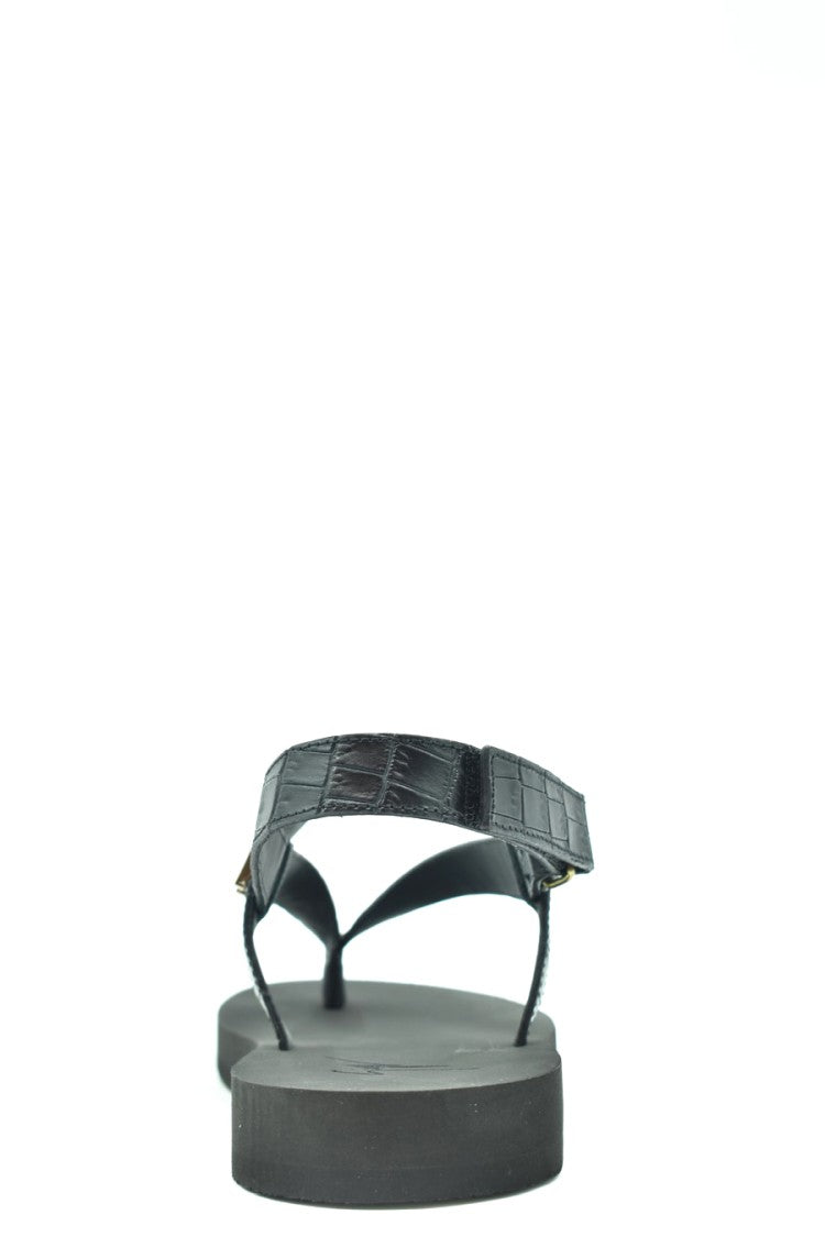 Giuseppe Zanotti Black Leather Sandals With Crocodile-Texture Straps