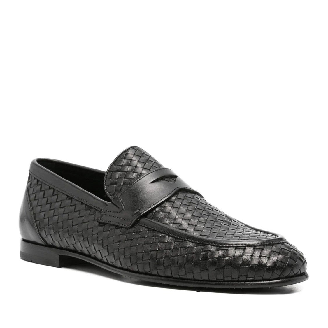 John Harrison Black Textured Leather Strap Loafers