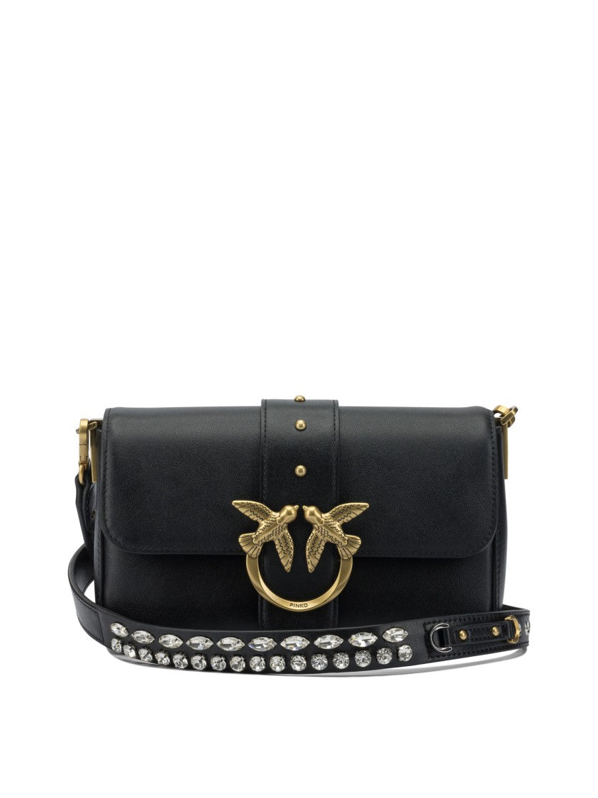 Pinko Rectangular Leather Shoulder Bag With Gold Emblem