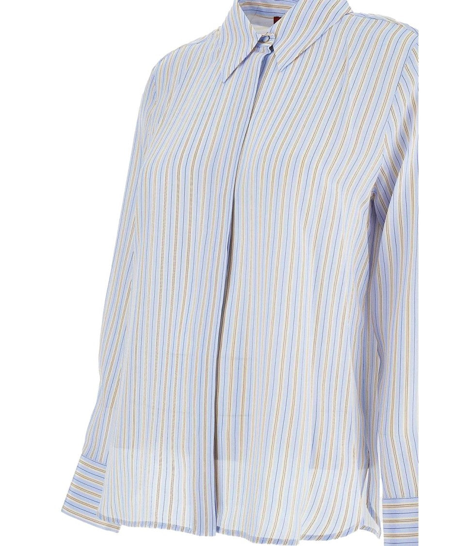 Max Mara Light Blue Pinstripe Wool Shirt