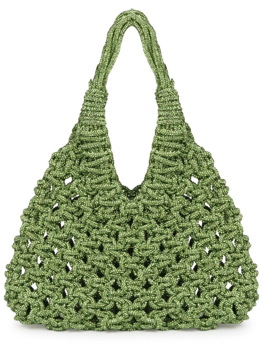 Hibourama Intricately Woven Green Resin Shoulder Bag