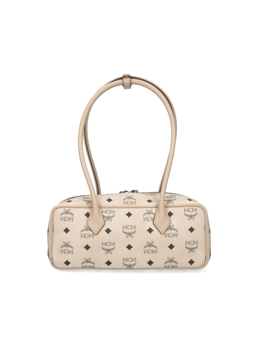 Mcm Beige Aren East-West Visetos Fabric Shoulder Bag