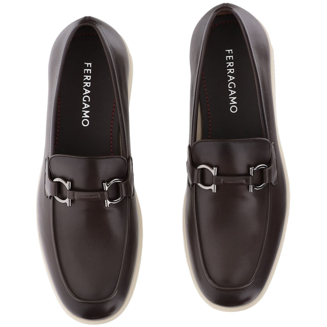 Salvatore Ferragamo Brown Hook Detail Leather Loafers