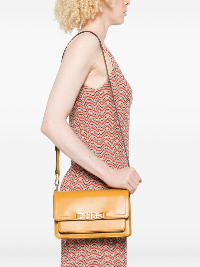 Twin-Set Mustard Yellow Shoulder Bag With Gold-Tone Chain-Link Closure