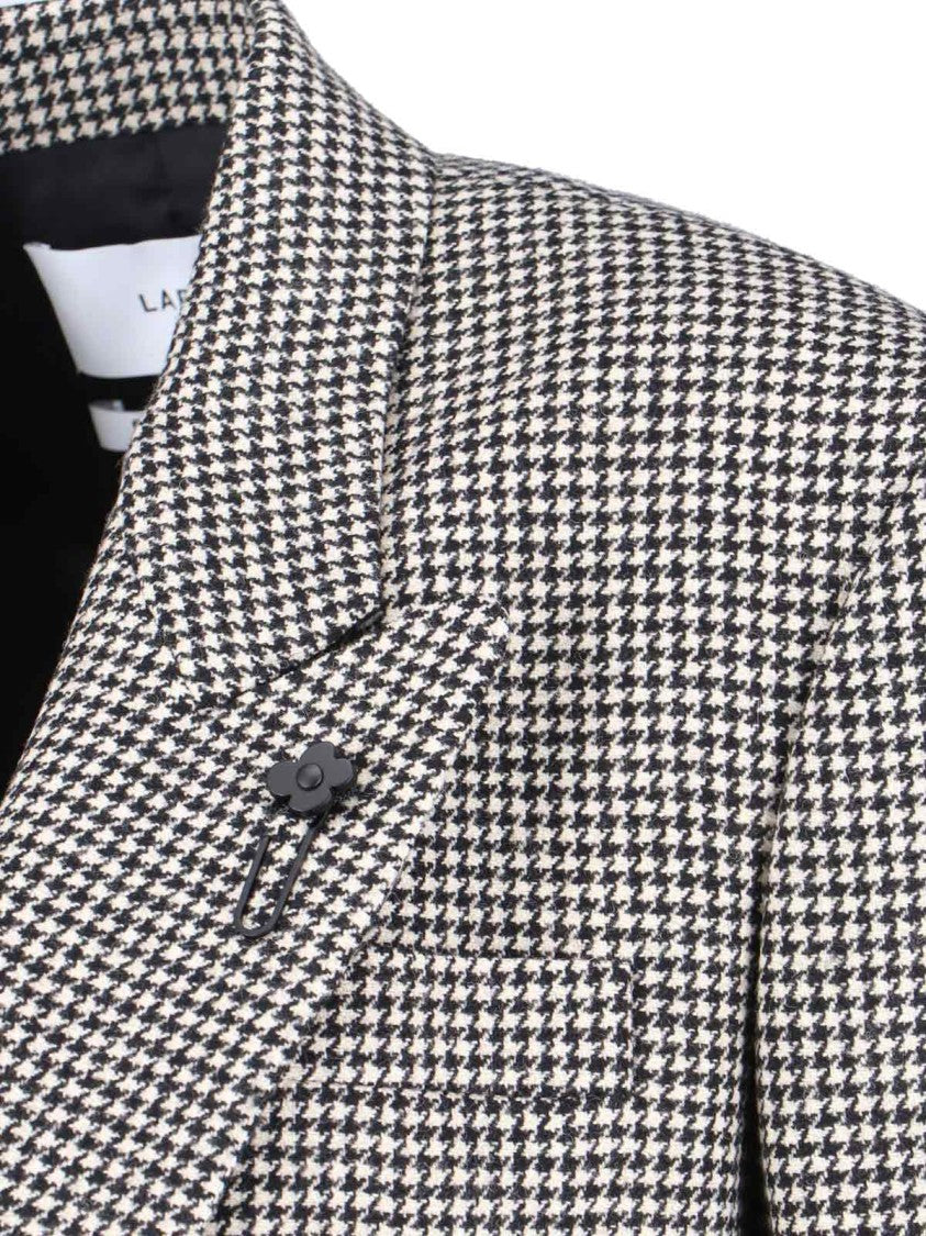Lardini Double-Breasted Houndstooth Blazer With Metal Logo Detail