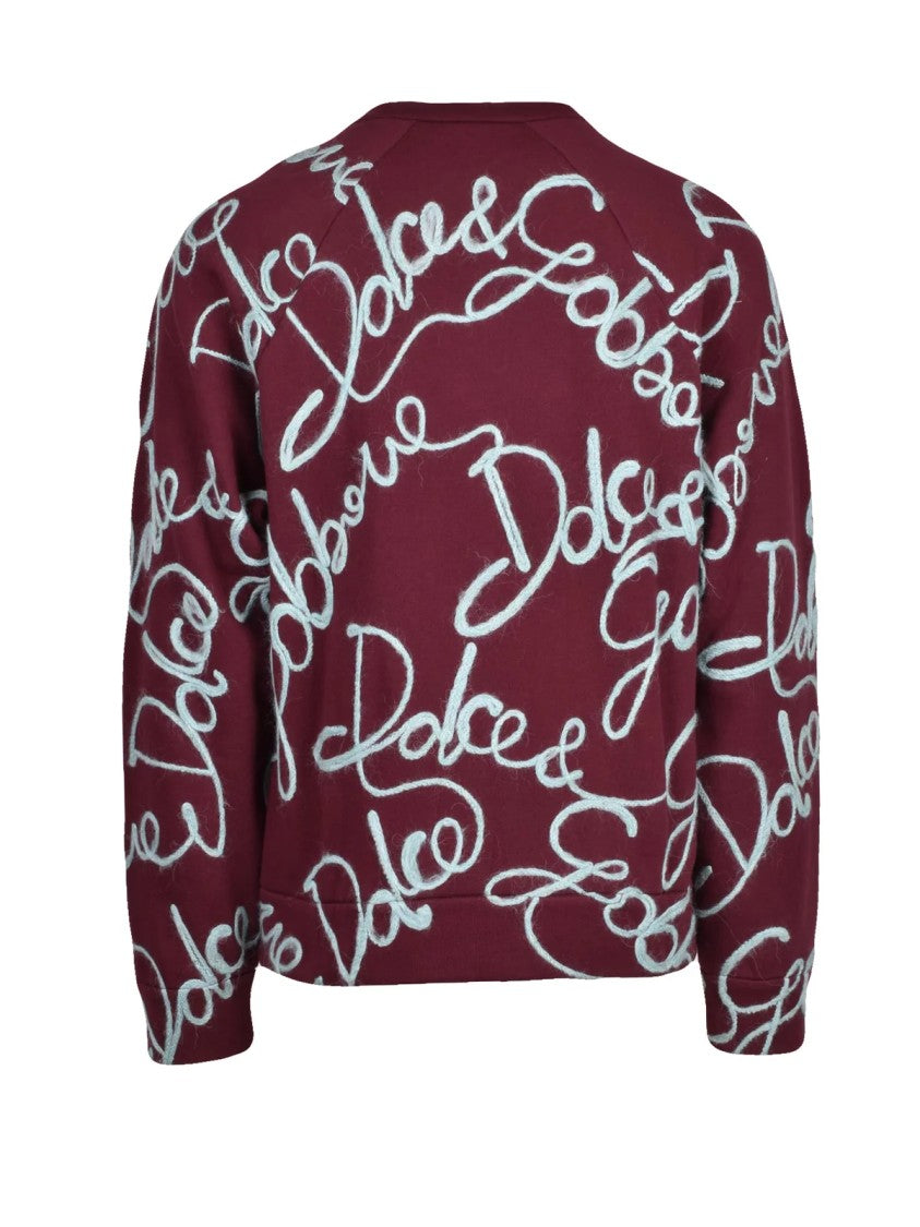 Dolce & Gabbana Red Raised Embroidery Oversized Cotton-Blend Sweatshirt
