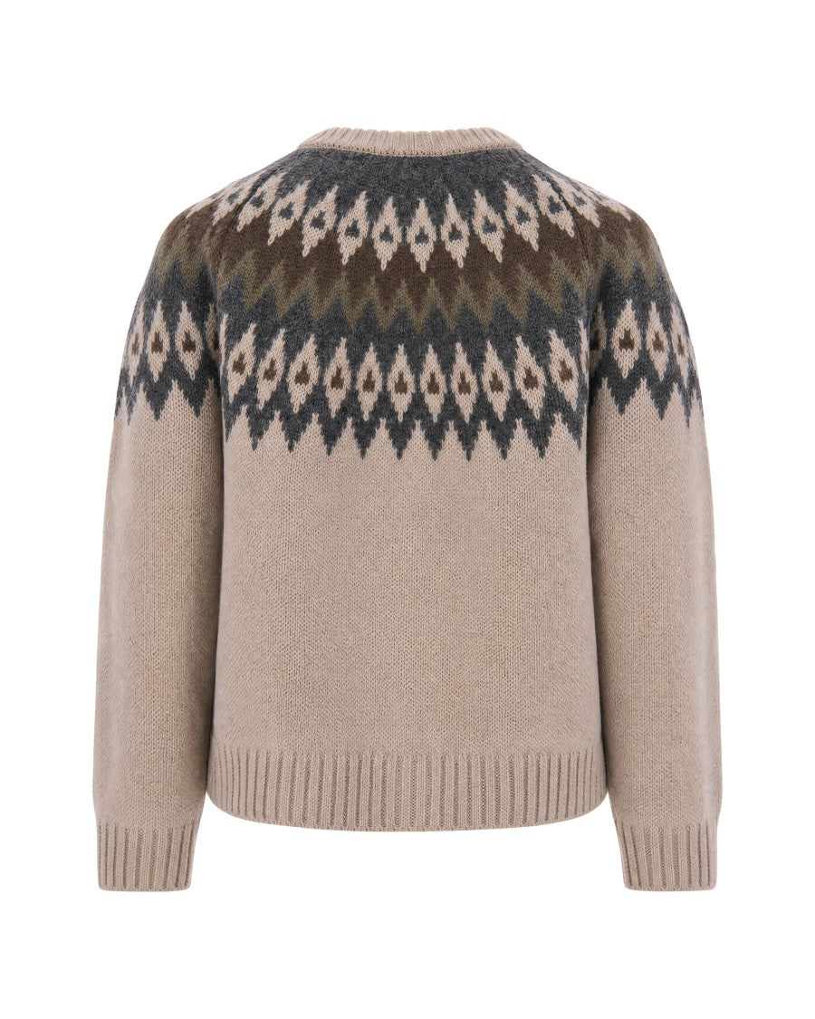 Max Mara Beige Geometric Jacquard Knit Button Cardigan