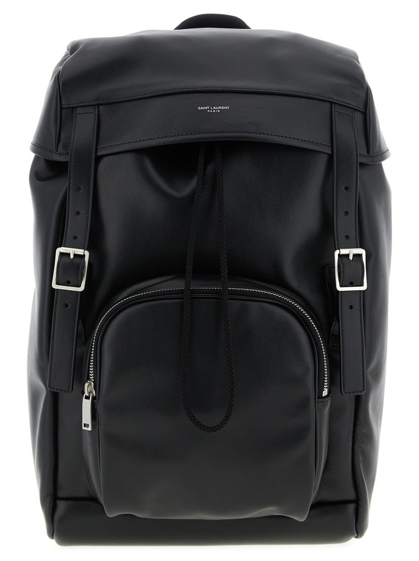 Saint Laurent Calfskin Leather Backpack With Flap Closure