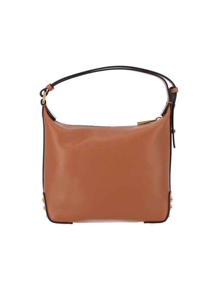 Tod's Brown Metal Dots Calfskin Shoulder Bag