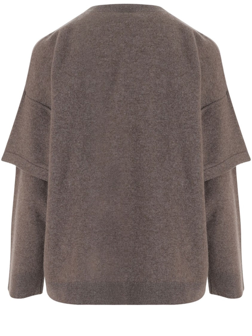 Darkpark Boxy Layered-Sleeve Brown Knit Sweater