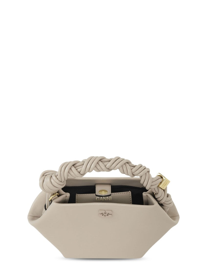 Ganni Beige Mini Handbag With Knotted Handle And Gold Hardware