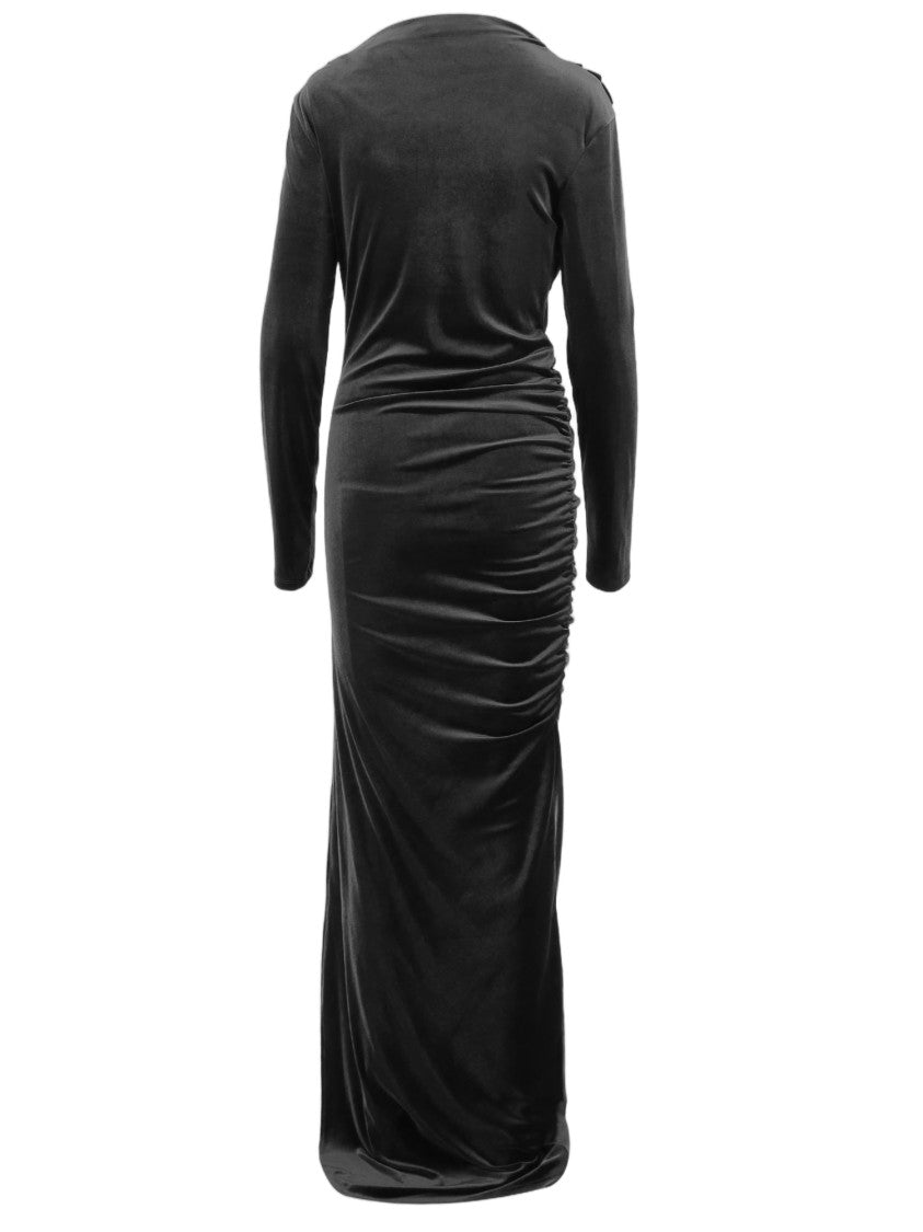 Don't @ Me Black Side Draped Technical Stretch Jersey Maxi Dress