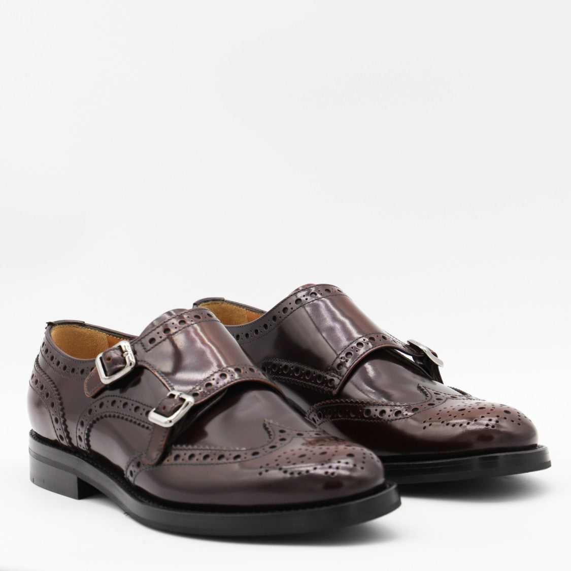 Church's Polished Dark Brown Leather Flats With Brogue Detailing