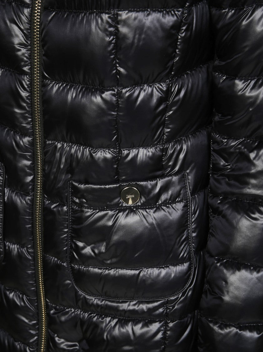 Herno Black Puffer Jacket With Horizontal Quilting And High Collar