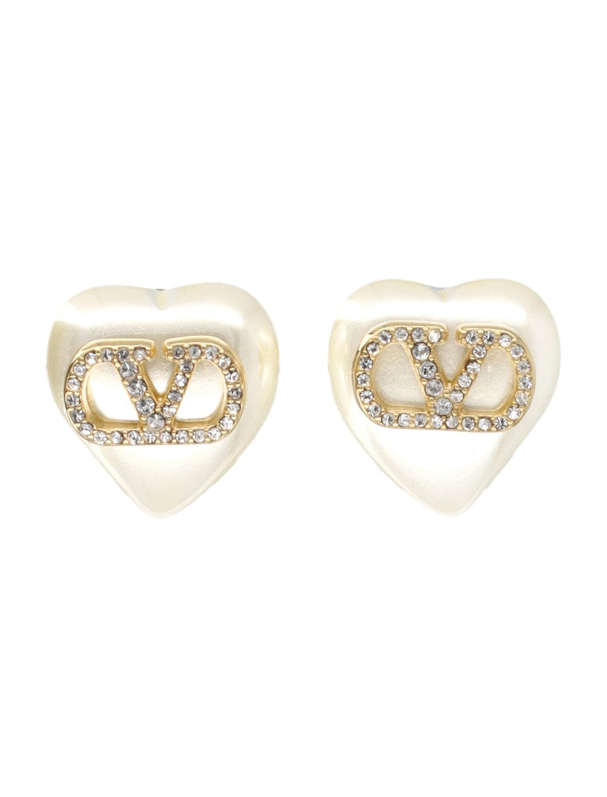 Valentino Garavani Heart-Shaped Vlogo Earrings With Crystal Embellishments