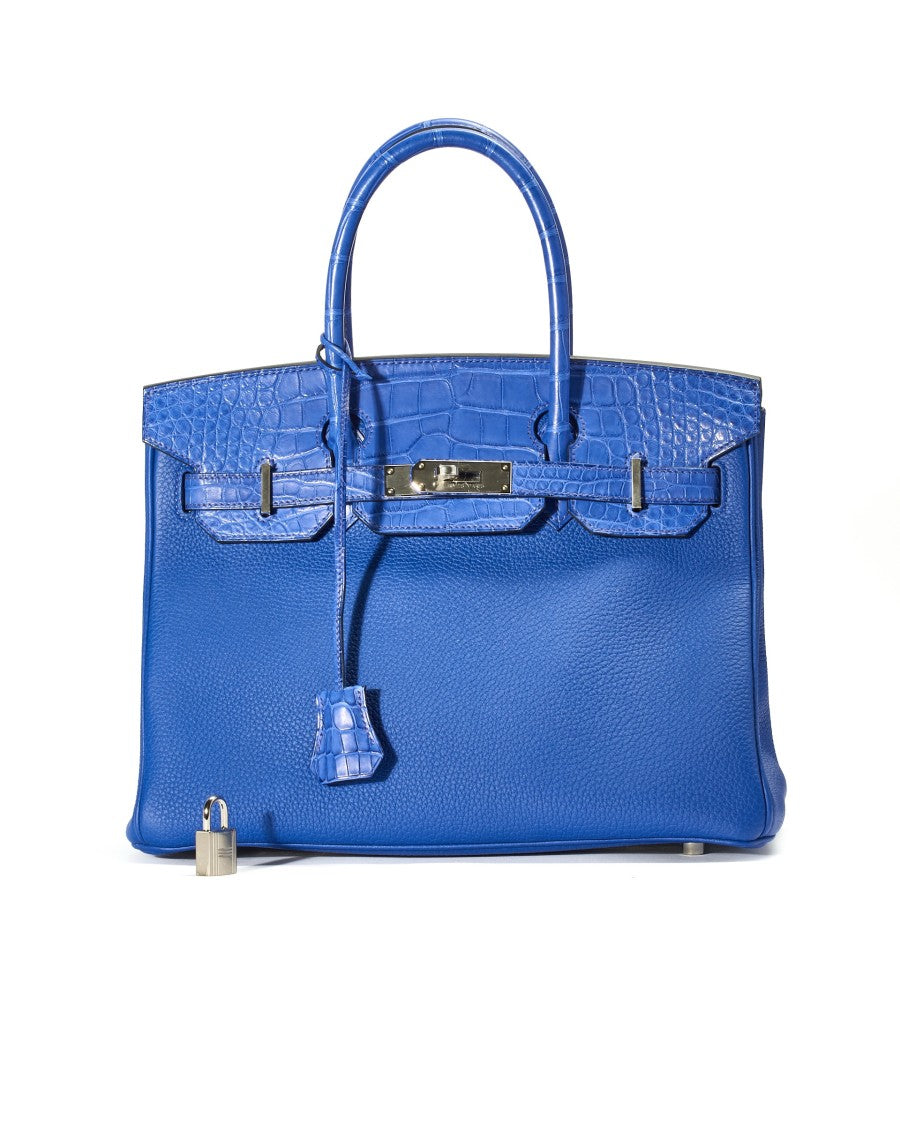 Hermès Birkin Bag 35 In Royal Blue Togo Alligator