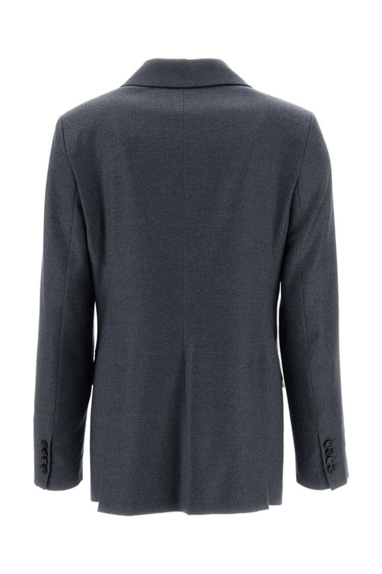 Barena Grey Mimi Double-Breasted Stretch Wool Flannel Blazer