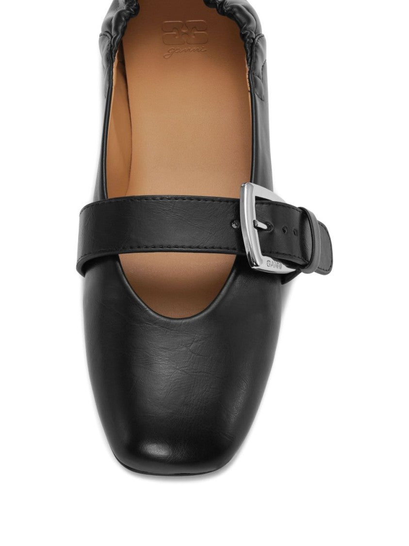 Ganni Pointed-Toe Ballerina Flats With Buckle Detail