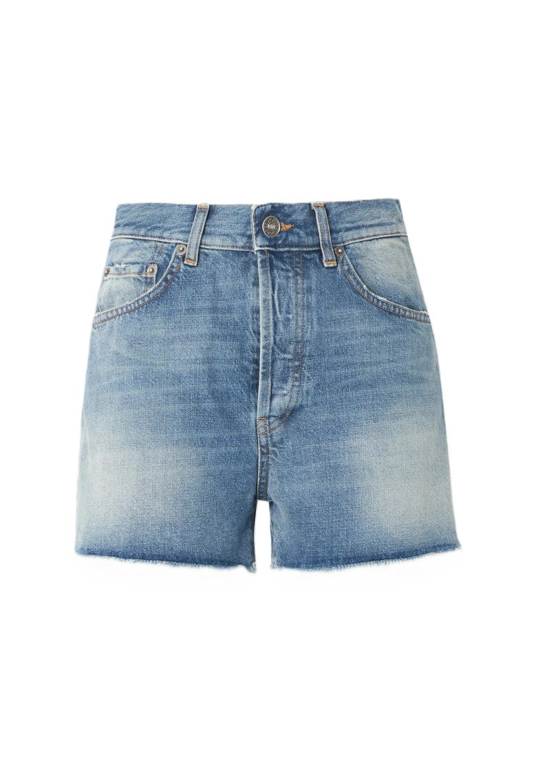 Dondup Medium Blue Faded High-Waisted Denim Shorts