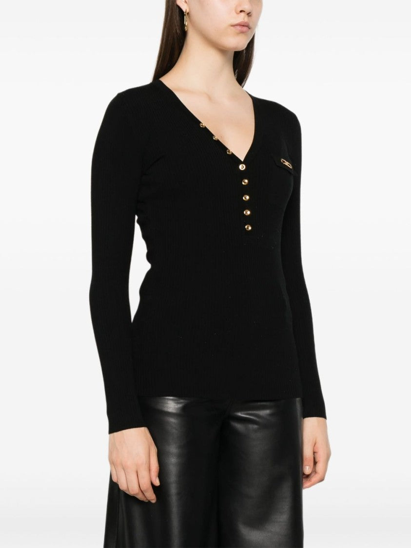 Elisabetta Franchi Fitted Ribbed Sweater With Asymmetrical Button Detail