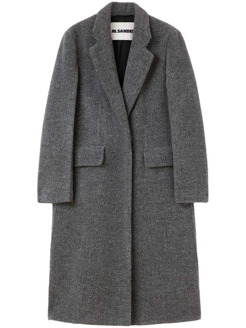 Jil Sander Long Textured Alpaca Coat With Notched Lapel
