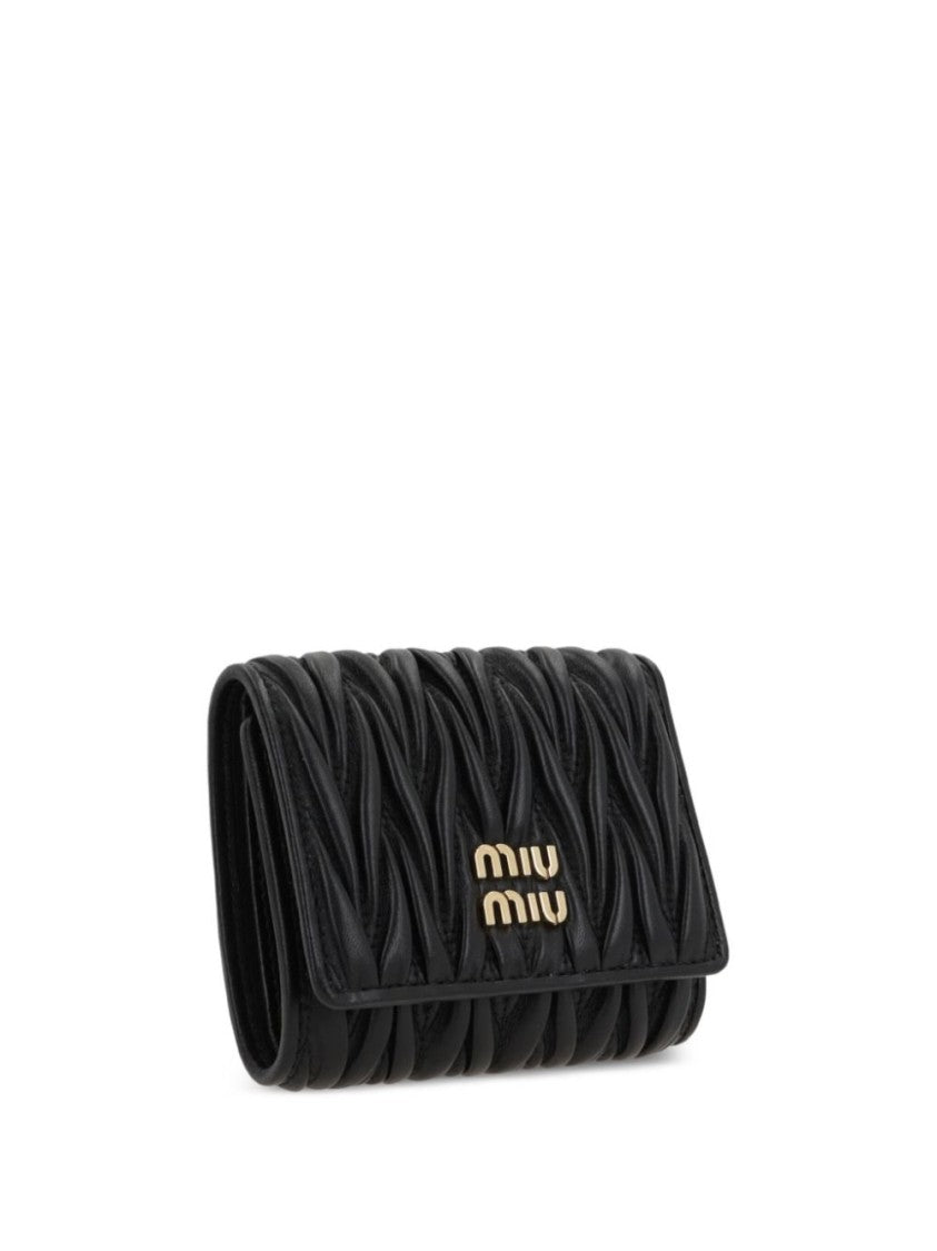 Miu Miu Ruched Texture Nappa Leather Wallet With Flap Closure