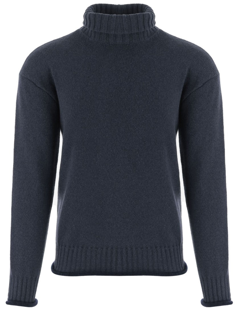 Giorgio Armani Ribbed High Neck Cashmere Sweater With Semi-Rolled Edges