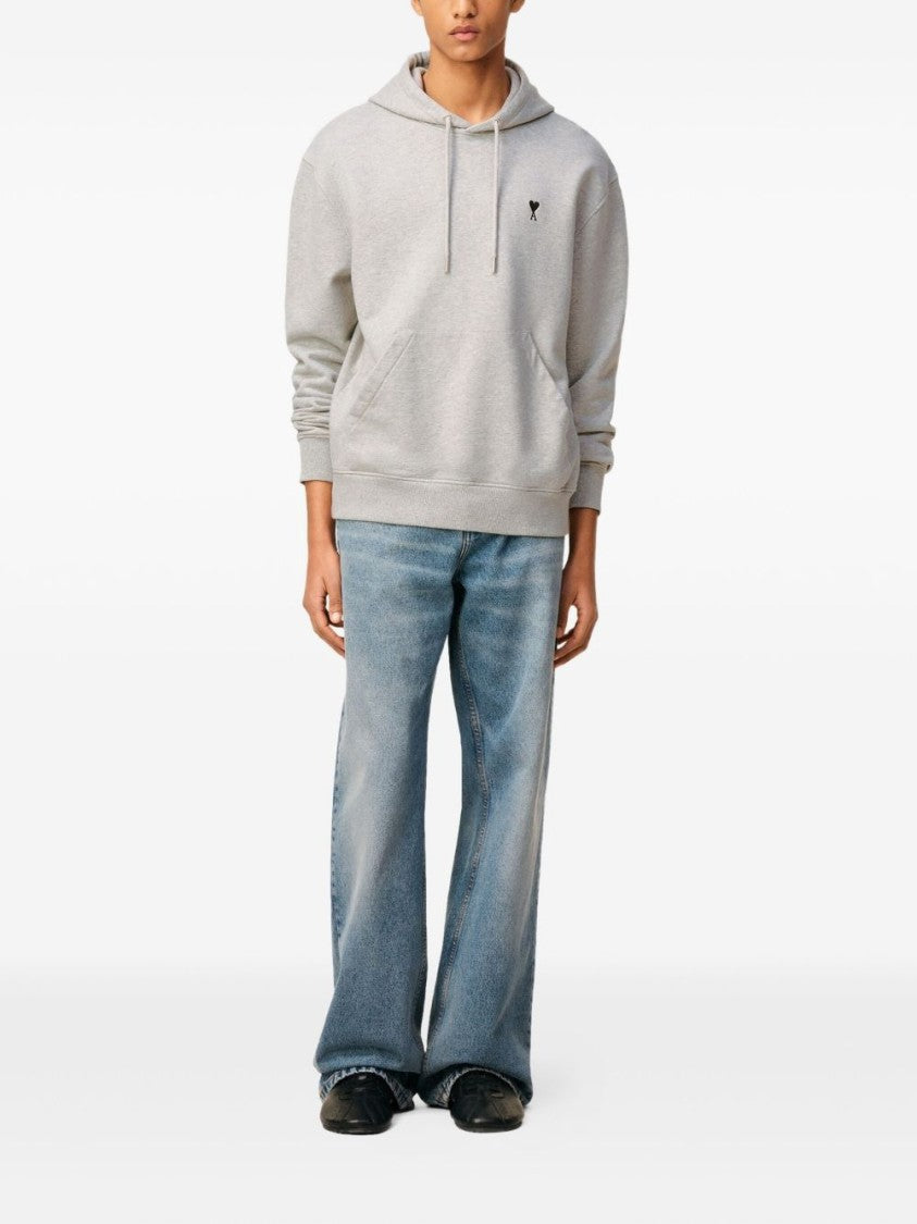 Ami Paris Relaxed-Fit Light Grey Hoodie With Embroidered Heart Detail