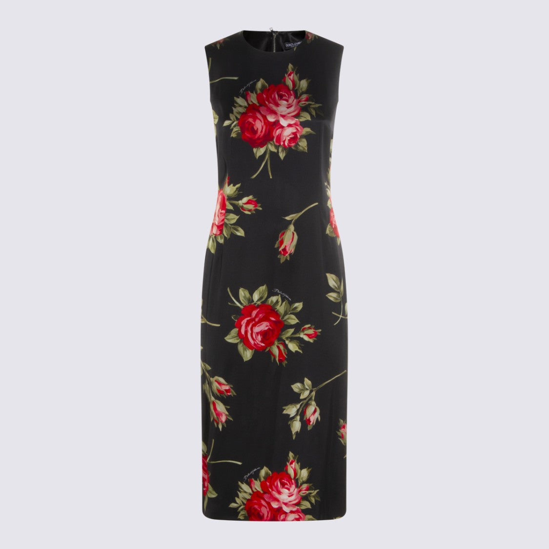 Dolce & Gabbana Black And Red Viscose Floral Midi Dress